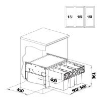 Мусорная система 15+15+15 л Blanco Select II 60/3 черная - 5 фото