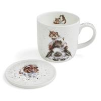 Кружка с подставкой 310 мл Royal Worcester Забавная фауна Свинка посередке белая - 1 фото
