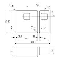 Кухонная мойка 65,3 см Reginox Elite Texas L 40x40+18x40 Matt OKG матовая нержавеющая сталь - 3 фото