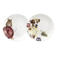 Набор тарелок пирожковых Пёс и мышь в Новый год 16,5 см Royal Worcester Забавная фауна - 1 фото