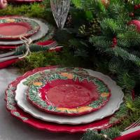 Тарелка подстановочная 35,5х3,5 см Bordallo Pinheiro Christmas Garland красная - 4 фото