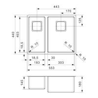 Кухонная мойка 55,3 см Reginox Elite Texas L 18x40+30x40 Matt OKG матовая нержавеющая сталь - 3 фото