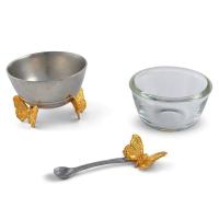 Солонка с ложкой Золотые бабочки 6 см Vagabond House Garden Friends оловянная - 3 фото