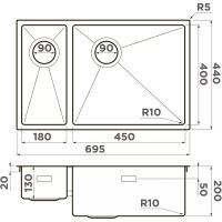 Кухонная мойка 69,5 см Omoikiri Taki 69-2-U/IF-GB-R графит - 2 фото