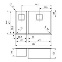 Кухонная мойка 65,3 см Reginox Elite Texas L 18x40+40x40 Matt OKG матовая нержавеющая сталь - 3 фото