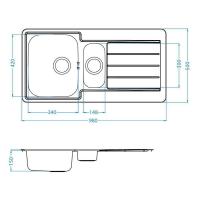 Кухонная мойка 98 см Alveus Line 10 NAT-90 неотполированная нержавеющая сталь - 3 фото