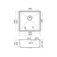 Мойка кухонная 45 см Omoikiri Kasen 48-26-GM вороненая сталь - 2 фото