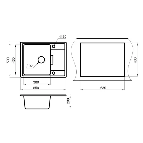 Кухонная мойка 50 см Granula 6503 графит - 3 фото