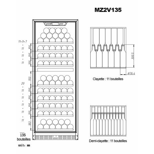 Винный шкаф на 135 бутылок La Sommeliere Prestige MZ135DZ стальной