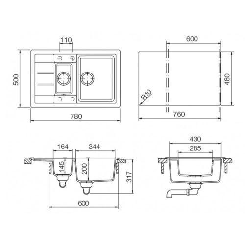 Кухонная мойка 78 см Schock Cristalite Aster 60 D мокка