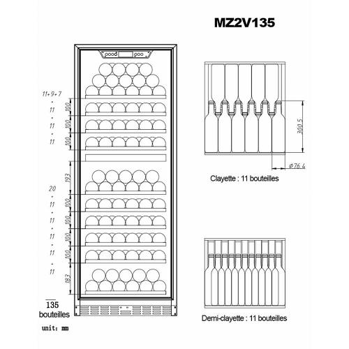 Винный шкаф на 135 бутылок La Sommeliere Prestige MZ135DZ стальной