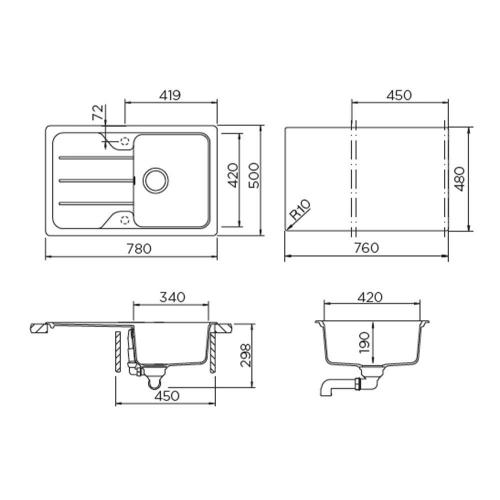 Кухонная мойка 78 см Schock Cristalite Formhaus 45 D саббиа