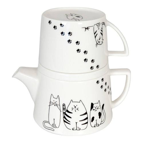 Чайный набор Funny Cat 650 мл Koenitz Flora & Fauna 3 пр черно-белый