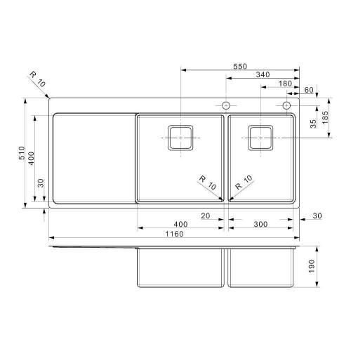 Кухонная мойка 116 см Reginox Elite Nevada L 40x30 Right Brushed OKG брашированная нержавеющая сталь