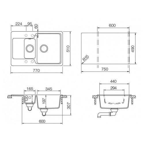 Кухонная мойка 77 см Schock Cristalite Cambridge 60 D эверест - 2 фото