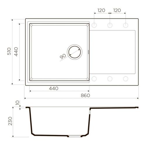 Кухонная мойка 86 см Omoikiri Solidity Daisen 86-SA бежевая - 2 фото