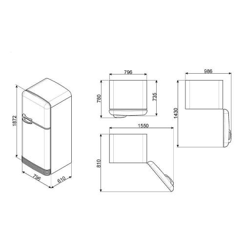 Холодильник двухкамерный 188х80 см Smeg 50's Style FAB50LCR5 кремовый - 12 фото