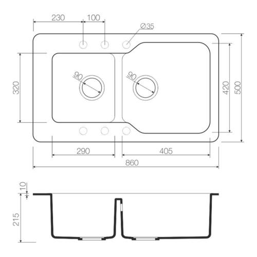 Кухонная мойка 86 см Omoikiri Solidity Maru 86-2-EV эверест - 2 фото