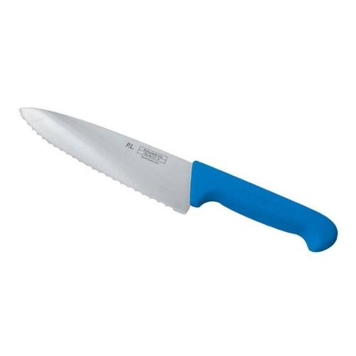 Нож PRO-Line поварской, синяя пластиковая ручка, волнистое лезвие, 25 см, P.L. Proff Cui
