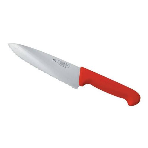Нож PRO-Line поварской 20 см, красная пластиковая ручка, волнистое лезвие, P.L. Proff Cu