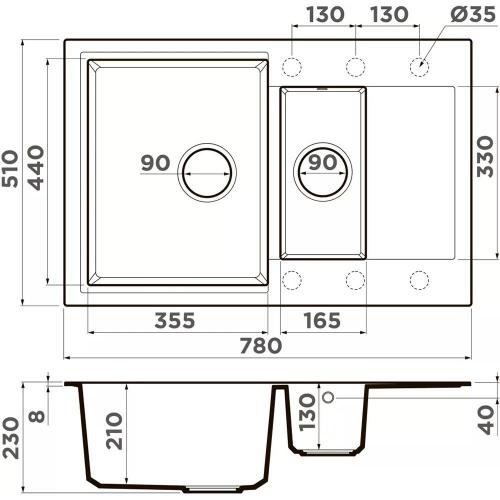 Кухонная мойка 78 см Omoikiri Daisen 78-2T-SA бежевая - 2 фото