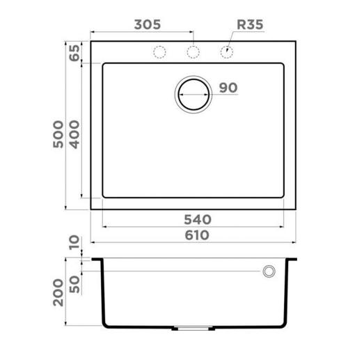 Кухонная мойка 61 см Omoikiri Solidity Bosen 61-BL черная - 2 фото