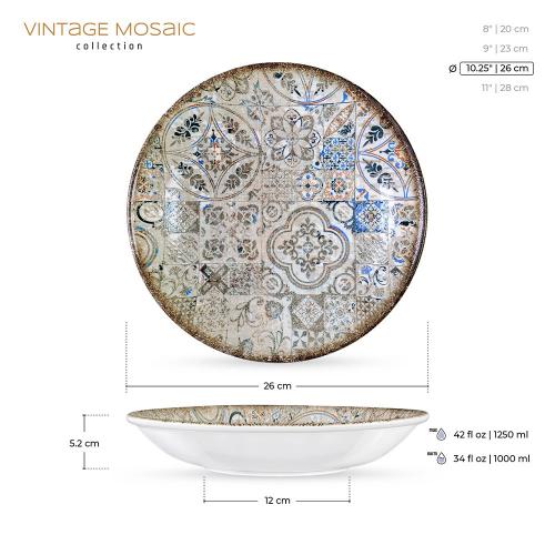 Тарелка суповая 26 см 1,25 л Wilmax Vintage Mosaic серая