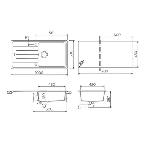 Кухонная мойка 100 см Schock Cristalite Element 60D Large оникс - 3 фото