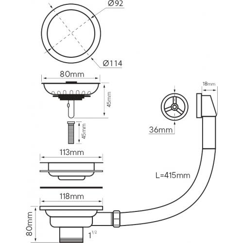 Слив с круглым переливом Paulmark PM6022-GM вороненая сталь