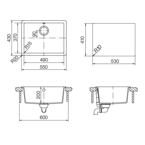 Кухонная мойка 55 см Schock Cristalite Quadro 60 саббиа