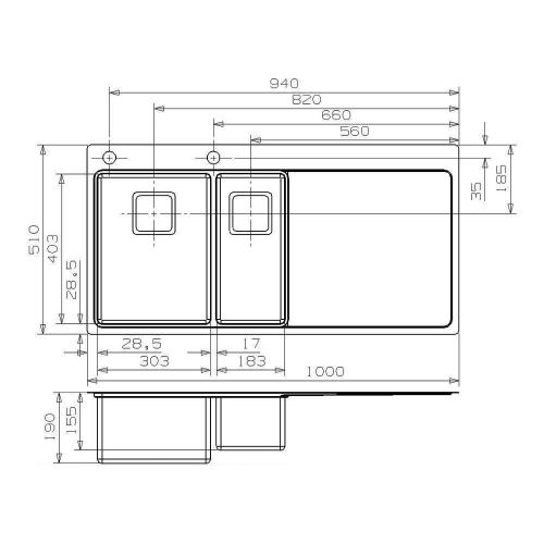 Кухонная мойка 100 см Reginox Elite Nevada L 30x18 Left Brushed OKG брашированная нержавеющая сталь