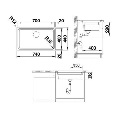 Кухонная мойка 74 см Blanco Etagon 700-U нержавеющая сталь с зеркальной полировкой