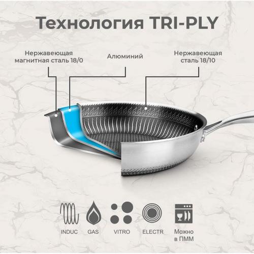 Сковорода Вок (WOK) 28 см, h 8,6 см New Kitchen Honeycombs нерж. с антиприг. покр. ИНДУКЦИЯ P.L.