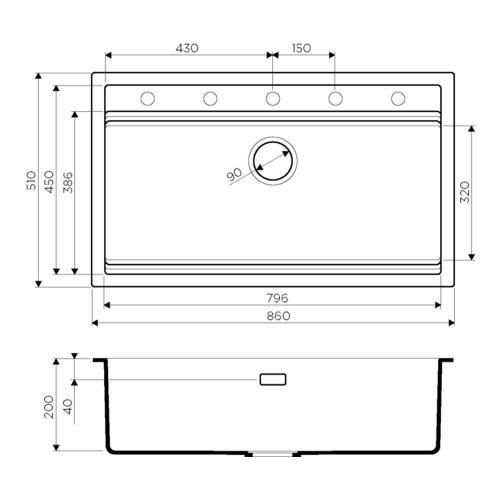 Кухонная мойка 86 см Omoikiri Solidity Kitagawa 86-LB-GB графит - 4 фото