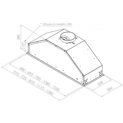 Встраиваемая вытяжка 81 см Pando GTI/810 INOX V.1050 ECO SEC PLUS стальная