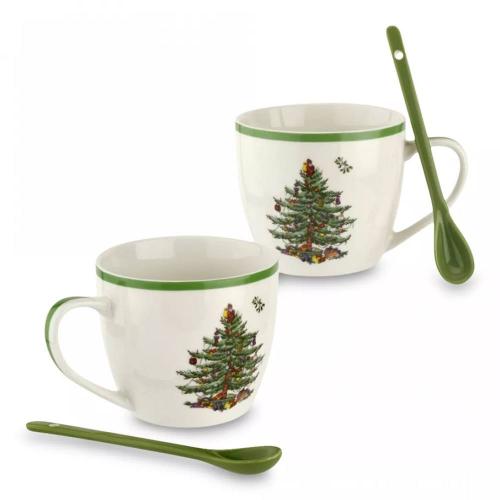 Набор кружек с ложками Spode Christmas Tree 2 пр белый