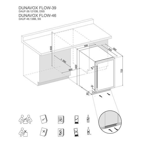 Встраиваемый винный шкаф на 46 бутылок Dunavox Flow DAUF-46.138SS стальной