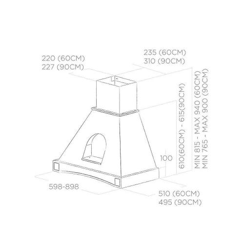 Пристенная вытяжка 93x90x50 см Mensola Elica WH/A/90 T Grezzo