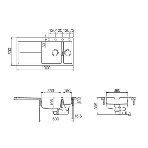 Кухонная мойка 100 см Schock Cristadur Horizont 60DF магма - 2 фото