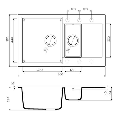 Кухонная мойка 86 см Omoikiri Solidity Daisen 86-2-BL черная - 2 фото