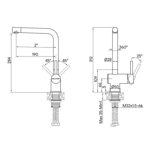 Смеситель 28,4 см Paulmark Spring Metallum SS нержавеющая сталь