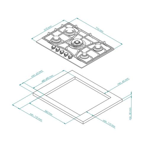 Газовая варочная панель 71 см Kuppersberg Classic FS 703 C Bronze бежевая