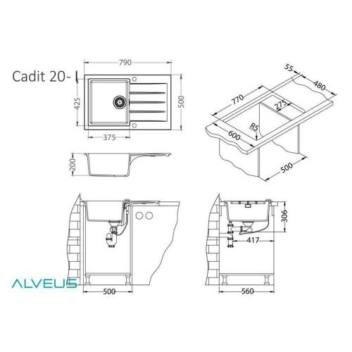 Кухонная мойка 79 см Alveus Granital Cadit 20 Carbon - 3 фото