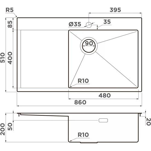 Кухонная мойка 48 см Omoikiri Akisame 86-GB-R графит