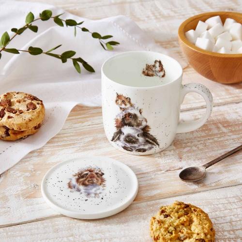 Кружка с подставкой 310 мл Royal Worcester Забавная фауна Свинка посередке белая