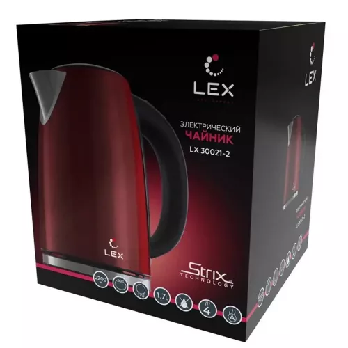 Чайник электрический 1,7 л Lex LX 30021-2 красный