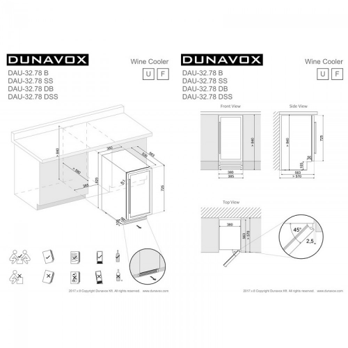 Встраиваемый винный шкаф на 32 бутылки Dunavox DAU-32.78DW