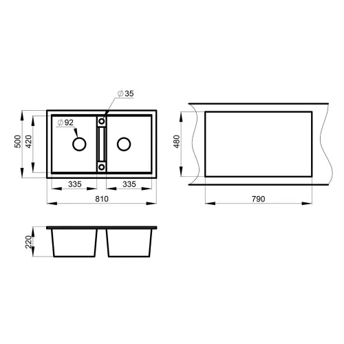 Кухонная мойка 50 см Granula 8101 чёрный - 3 фото