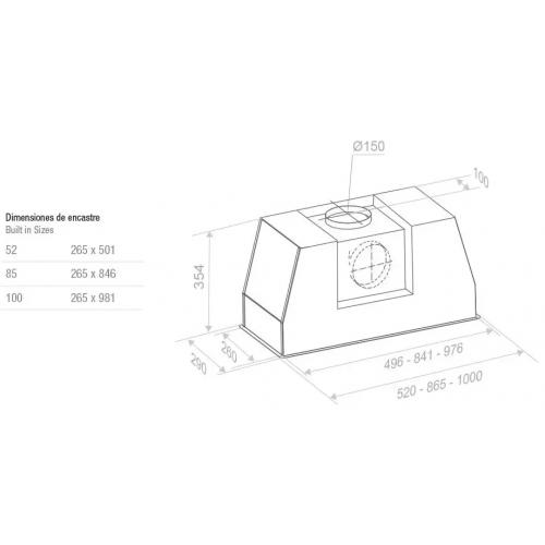 Встраиваемая вытяжка 86,5 см Pando PRO/85 INOX V.1050 SEC PLUS стальная