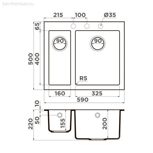 Кухонная мойка 59 см Omoikiri Bosen 59-2A-WH белая